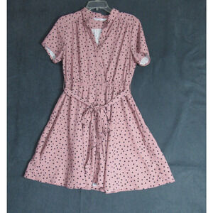 Eshakti Dress Womens Large 12 Pink Polka Dot Belted Shirt Preppy Feminine Work